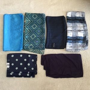 Lot Bundle Six Blue Scarves, Lightweight, Excellent Condition